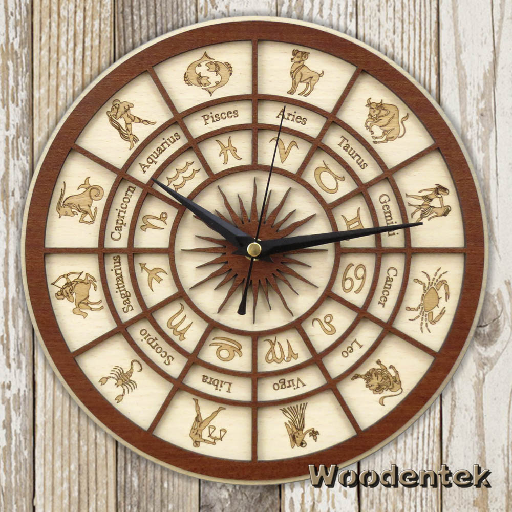 Beautiful #Zodiac Wood Clock. The perfect gift for Zodiac lovers. #watersign #cancer #aries #tarotreadings - WorldwideShipping - ,etsy.com/listing/475246…