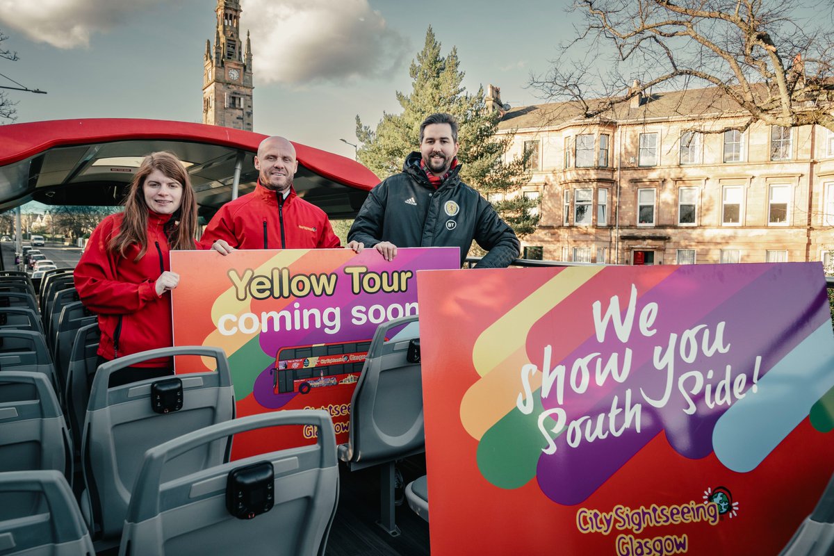 On Monday, our Visitor Attraction Manager Andy was on hand to help @glasgowtour launch their new yellow route! This route will take visitors through Glasgow's Southside, with links to Hampden Park via train and bus. For more information, click here: citysightseeingglasgow.co.uk