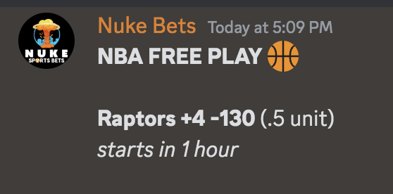 NukeSportsBets's tweet photo. NBA FREE PLAY 🏀

Raptors +4 

' ♥️ ' if tailing

LFG 🔥

#sportsbetting #freeplays #parlaylock #parlays #lockoftheday #gamblingx #gamblingtwitter