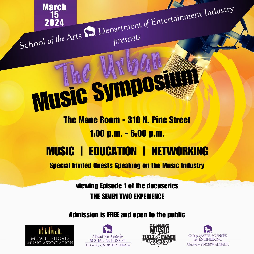 Please join us at the Urban Music Symposium on March 15th from 1-6 pm! An incredible lineup of guests will be announced so stay tuned!