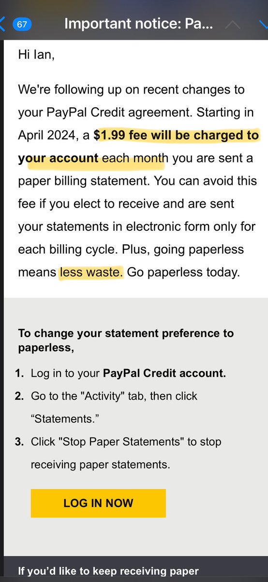 Really <a href="/synchrony/">Synchrony</a> ??? Other companies actually give you a discount for going paperless and you want to CHARGE me $1.99 per month for a 1 page statement??? This is truly a poor business choice and another example of ridiculous fees for consumers - - be better.