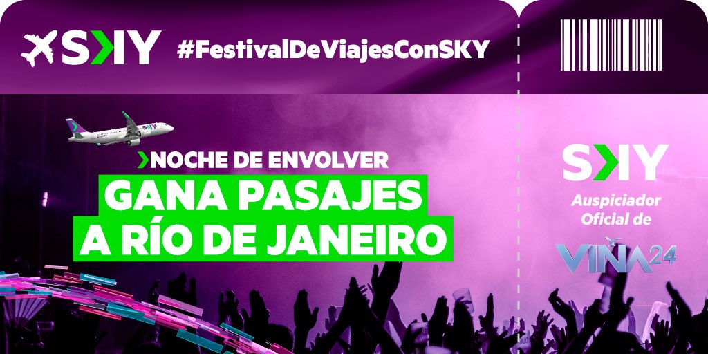 ¡Regalaremos pasajes todos los días del festival #Viña2024! 
Repostea este boarding pass con el #FestivalDeViajesSKY y participa por pasajes a diferentes destinos internacionales.