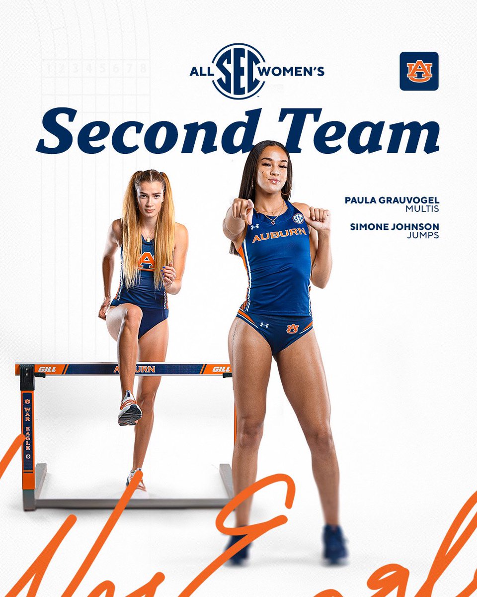 AuburnTFXC's tweet photo. Congratulations to this duo!! Paula Grauvogel in the pentathlon and Simone Johnson in triple jump to being named to Second Team All-SEC

#WarEagle https://t.co/RNmD9SfvSC
