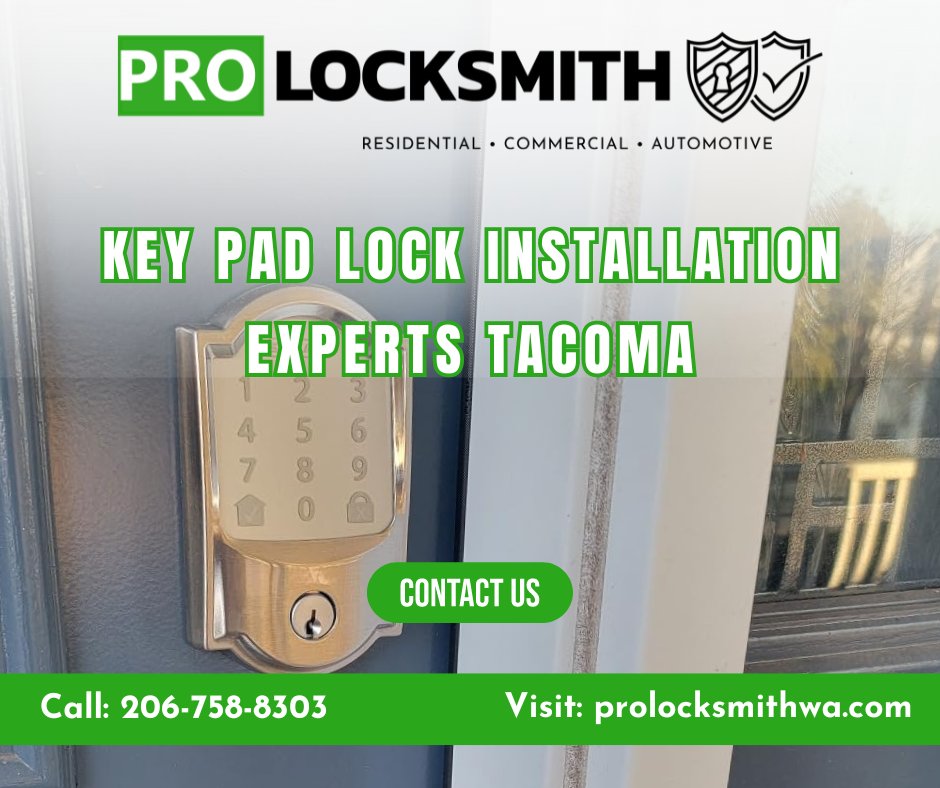 ProLocksmithWA's tweet image. Upgrade your security in Tacoma with Pro Locksmith! We're your key pad lock installation experts, specializing in cutting-edge technology for your home or business. Call us at 206-758-8303 to schedule your installation today! #TacomaLocksmith #LocksmithTacoma #KeyPadLocks