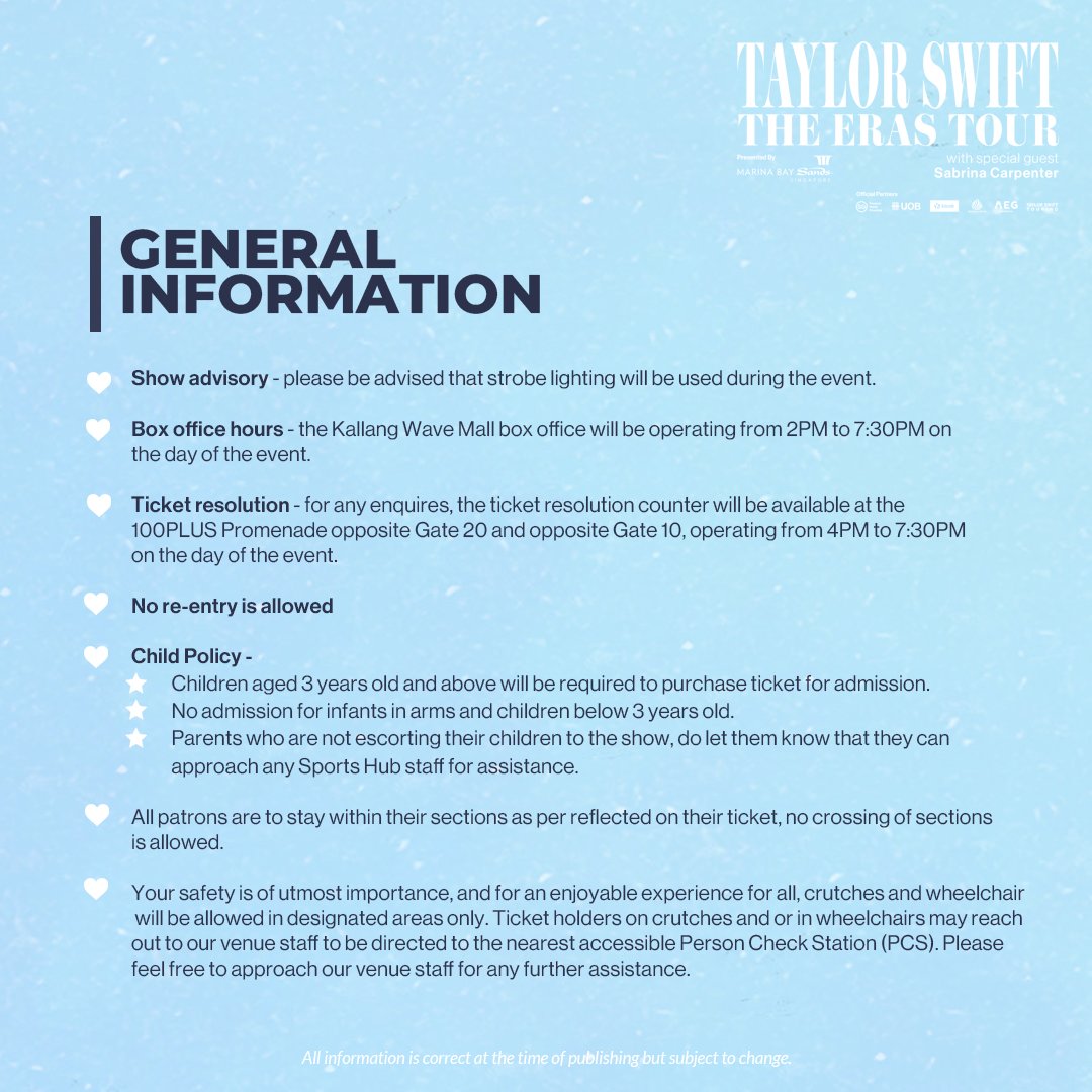 aegpresentsasia's tweet photo. 𝐓𝐚𝐲𝐥𝐨𝐫 𝐒𝐰𝐢𝐟𝐭 | 𝐓𝐡𝐞 𝐄𝐫𝐚𝐬 𝐓𝐨𝐮𝐫 in Singapore // Event Guide

…ready for it? 😎 We're counting down just a few days til Taylor Swift | The Eras Tour hits Singapore! ✨

Check out our event guide here so you know how to be prepared for the show in style.

(1/2) https://t.co/IqXyDMHleN