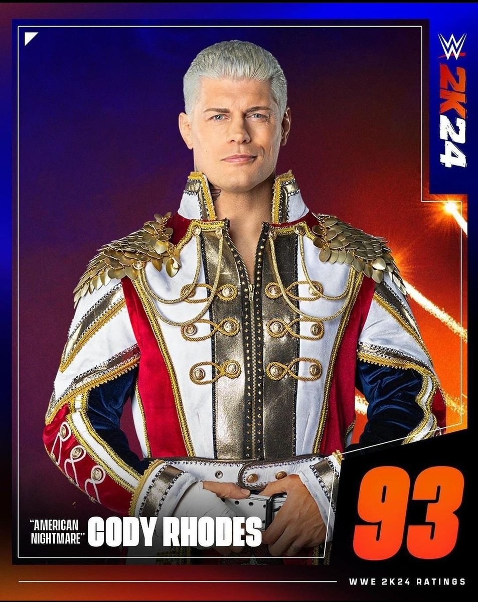 DreamWresling's tweet photo. Since :
Cody rhodes is your Cover Star for 2k24 &amp; he only lost couple of  Matches since his return 

The Ratings should have been a Solid 96 in my opinion 

Do you agree ?? https://t.co/Q4A9AFlw4U