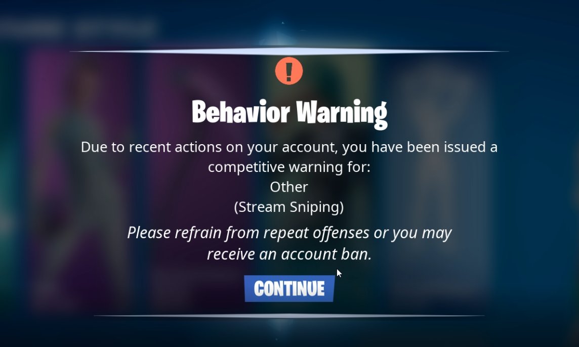 are you fucking trolling <a href="/FNCompetitive/">Fortnite Competitive</a> how have a been banned for streamsniping this is completly false fix this asap