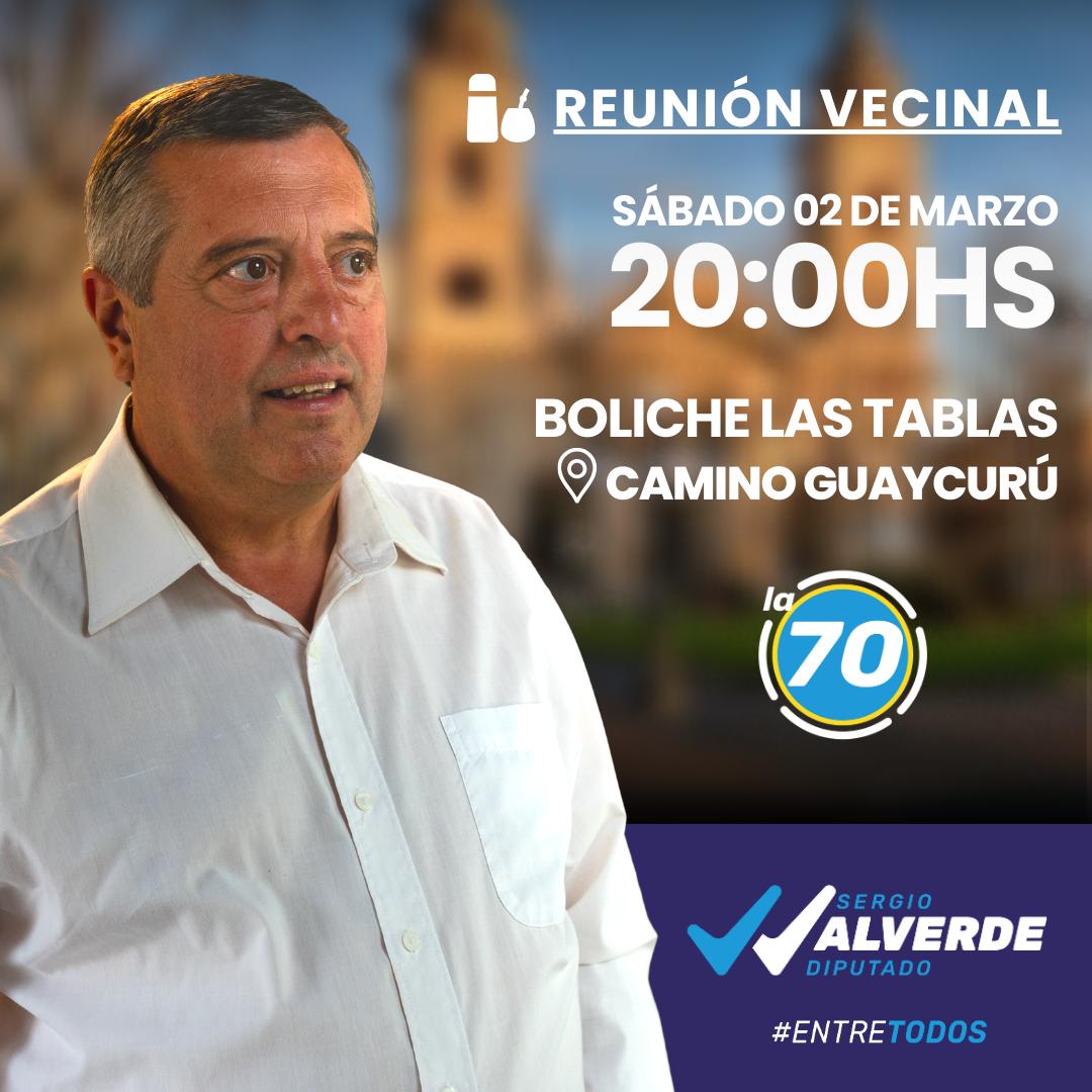 Este sábado nos estaremos encontrando con vecinos y el equipo de <a href="/la70sj/">La 70</a> en el Boliche Las Tablas de Camino Gaycurú para que #EntreTodos lo hagamos posible.

#ValverdeDiputado