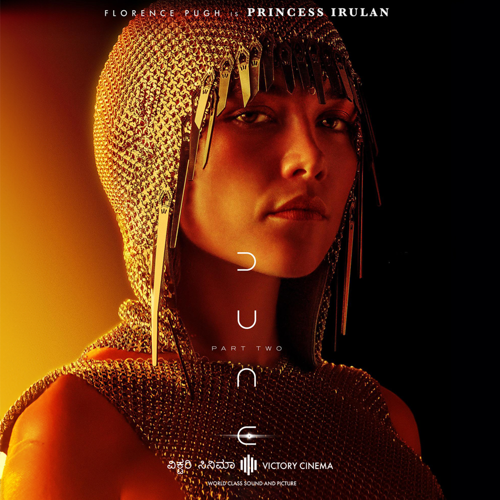 Victory_Cinema's tweet photo. All hail Princess Irulan! Florence Pugh's majestic presence fills the screen at Victory Cinema, Bengaluru's #1 cinematic destination. See #DunePartTwo where every detail is as precise as royal decree. #RoyaltyOnScreen #BestPictureQuality https://t.co/zgA7DQXx1H https://t.co/ICko4E2YCu