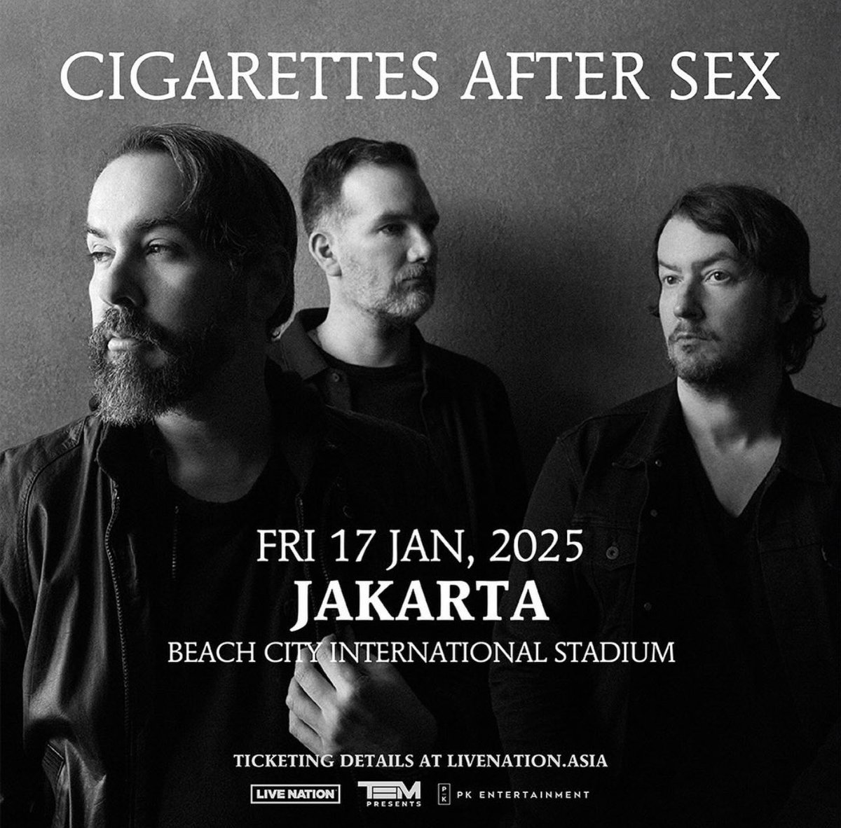 Cigarettes After Sex akan tampil di Jakarta tanggal 17 Januari 2025.