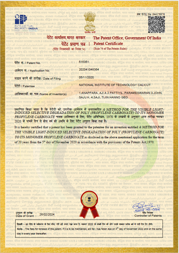 Department of Chemistry NIT Calicut (@chynitcofficial) on Twitter photo An Indian patent has been granted to Dr. Parameswaran P.
Congratulations Dr. Parameswaran P. and team....
<a href="/nitcofficial/">NIT Calicut Official</a> An Indian patent has been granted to Dr. Parameswaran P.
Congratulations Dr. Parameswaran P. and team....
<a href="/nitcofficial/">NIT Calicut Official</a>