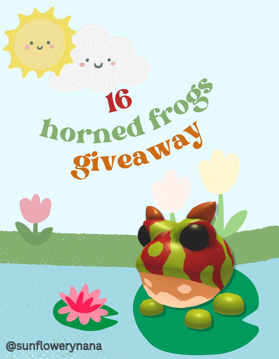 As requested, 16 HORNED FROGS GIVEAWAY 🐸🌱

🌱 Rules
• Follow <a href="/sunflowerynana/">╰☆ 𝖓𝖆𝖓𝖆 ☆╮</a> &amp; @oiichinie
• Like &amp; Retweet
• Comment frog gifs/emoji 🐸

🌱 Extras
• Retweet with tags
• Tag someone!
#adoptmetrades #adoptmetrading #adoptmeoffer #adoptme #adoptmegiveaway #adoptmegws