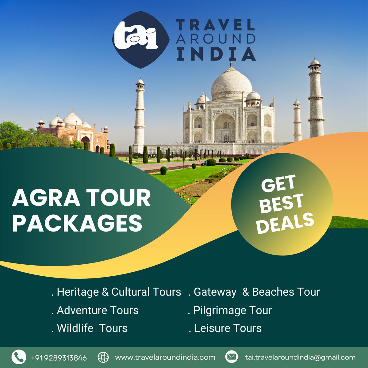 TravelAroundIn3's tweet image. Don’t wait to book your Agra tour packages with Travel Around India (travelaroundindia.com) Reach us for best available packages with BEST RATES GUARANTEE! Email us tai.travelaroundindia@gmail.com

#agratourspackages
#agratours
#agra
#tai
#tajmahal
#travelaroundindia
#india