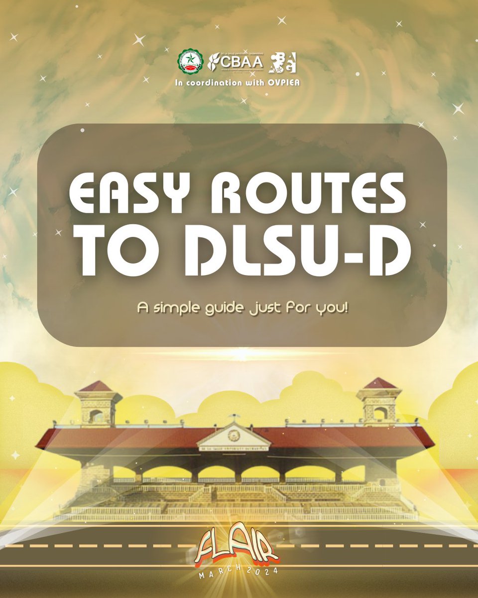 DLSUD_CBAASG's tweet photo. Ako ay litong-lito, saan ba ito patungo? 🎶

Hindi ka namin hahayaang malito! Start mapping out your route to DLSU-D. Here's a simple guide we made just for you 🫵🏽

See you at the concert, our ka-FLAIRs!

Note: Outsiders should enter at Gate 1.

#FLAIR2024
#CBAASG2324 https://t.co/Oyuci1oOER