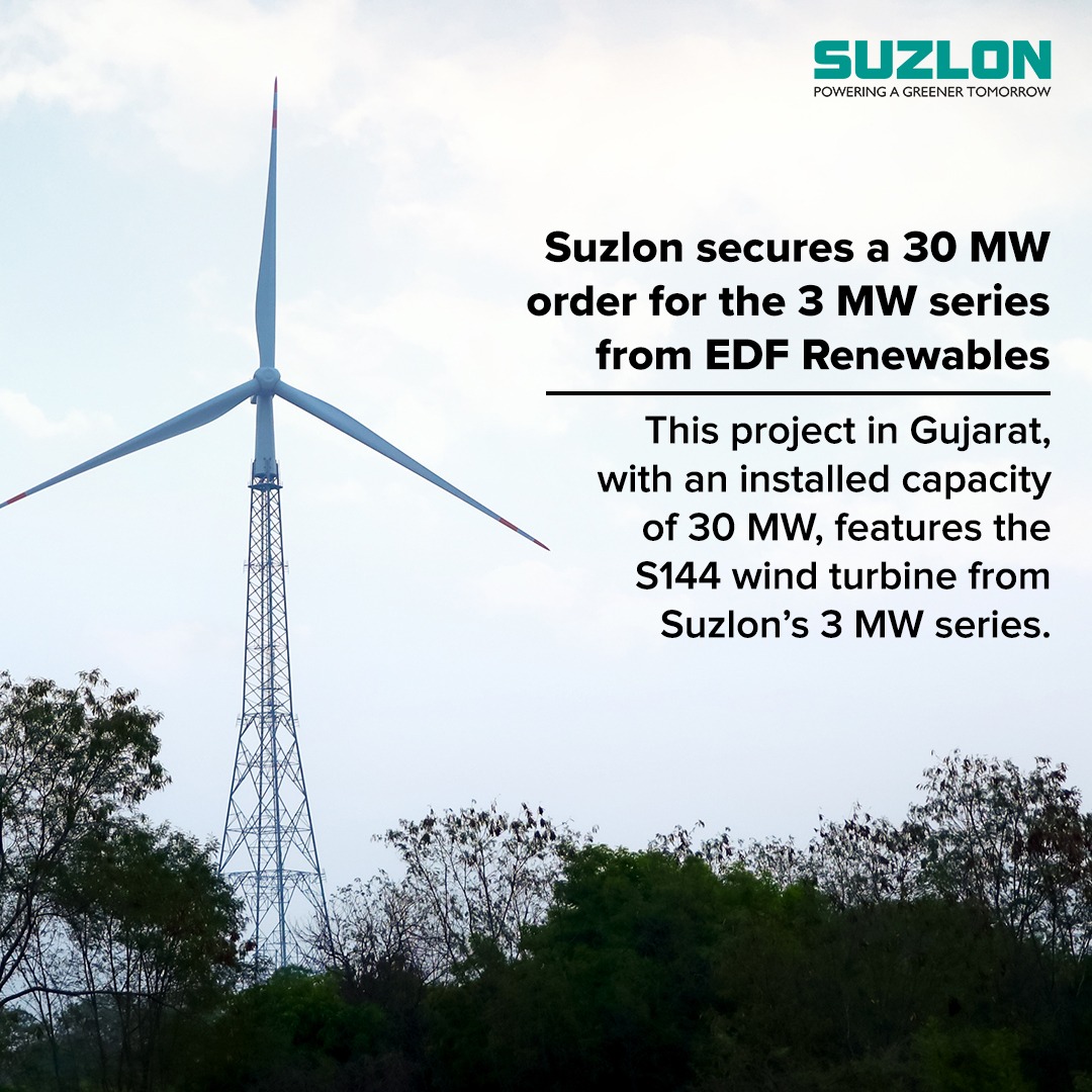 Suzlon is delighted to secure a 30 MW order from EDF Renewables and continue our partnership in providing resilient Renewable Energy solutions as we work towards creating a more sustainable future.
Know more: bit.ly/49TRIB2 

#Suzlon #WindEnergy  #EDFRenewablesIndia