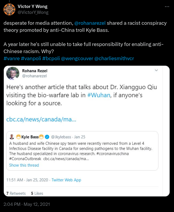 rohanarezel's tweet photo. Today, we know for a fact that the fired Winnipeg scientists visited China's bio-warfare lab in Wuhan.
3 years ago, folks like @VictorY_Wong accused anybody who brought it up of "enabling anti-Chinese racism".
Soon, he'd be able to silence concerned 🇨🇦 citizen using #BillC63. https://t.co/UuWD5qVb7F