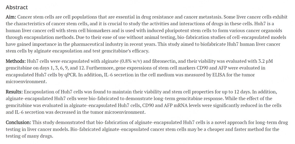 🔬 Study reveals bio-fabrication of liver cancer stem cells using alginate encapsulation as a novel method for long-term drug testing. 💊 Could this be the key to faster and more affordable drug screening for LCT? 🔗PDF：f.oaecdn.com/xmlpdf/a1268d3… #cancerresearch #drugdiscovery 🚀