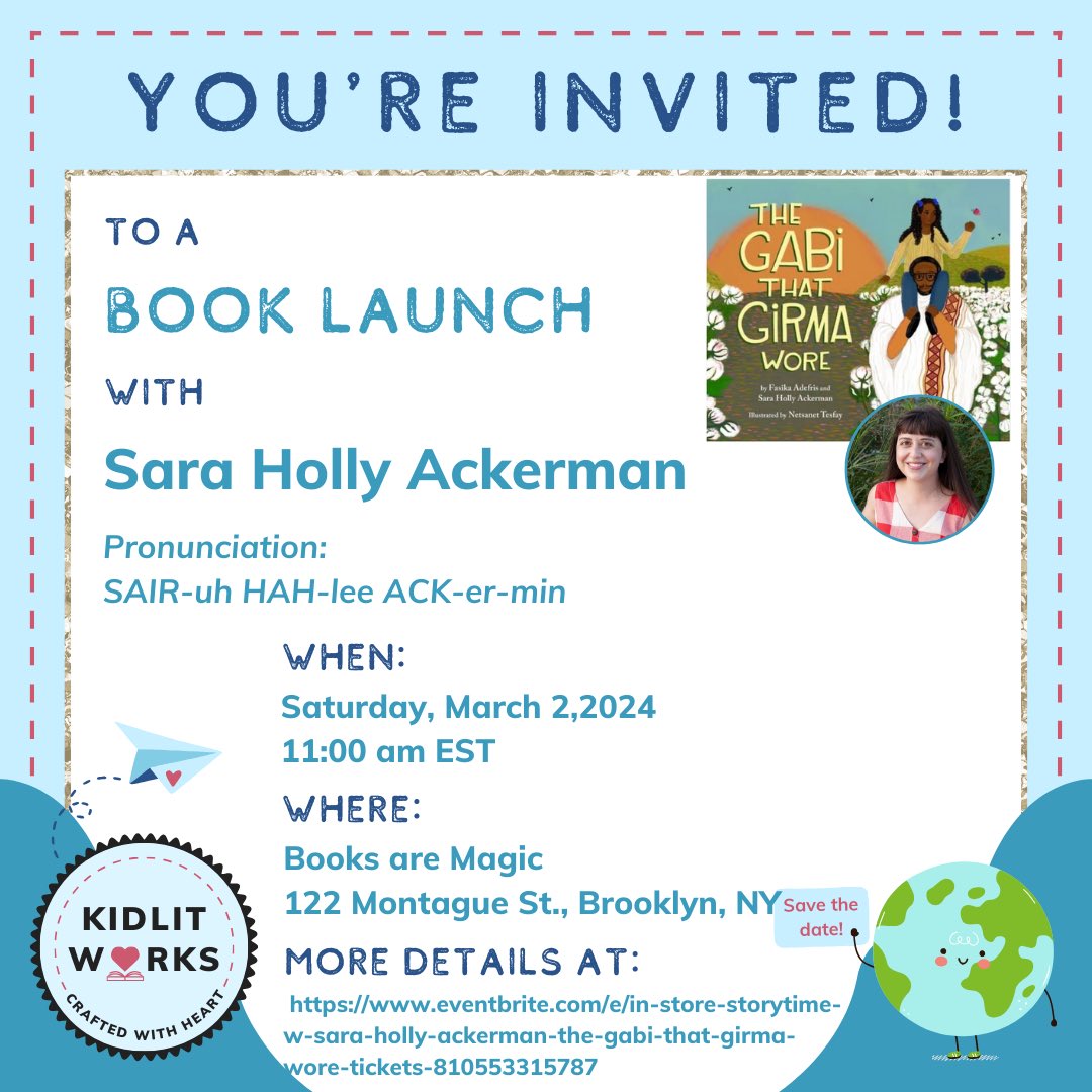 Sara is celebrating her first book at her local indie this Saturday! THE GABI THAT GIRMA WORE @sara_h_ackerman @NetsanetTigrai @fasika_adefris @LittleBrownYR #bookbirthday #Childrensbooks #NewPictureBooks #kidlitworks #kidlit #kidlitwriting #childrenslibrarians #parents