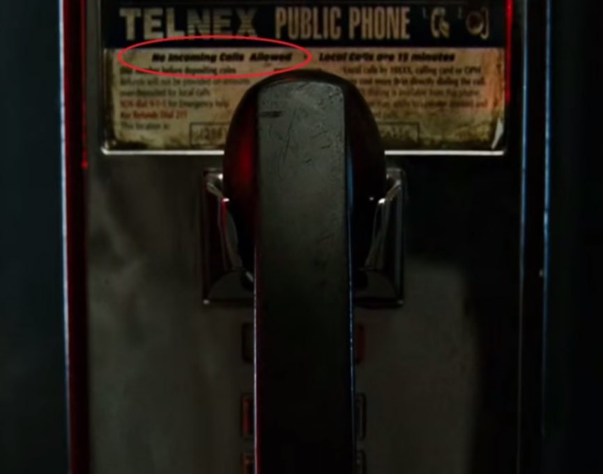 in 'Fight Club' (1999), when Edward Norton's character receives a call from Tyler Durden, there's a sign on the phone booth indicating that it's not possible to receive incoming calls 🧼 via u/TotallyMario