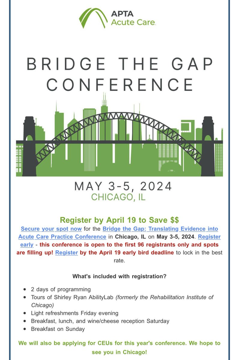 Early bird rate for the whole weekend is only $200 for members &amp; $50 for students! aptaacutecare.org/page/bridgethe…