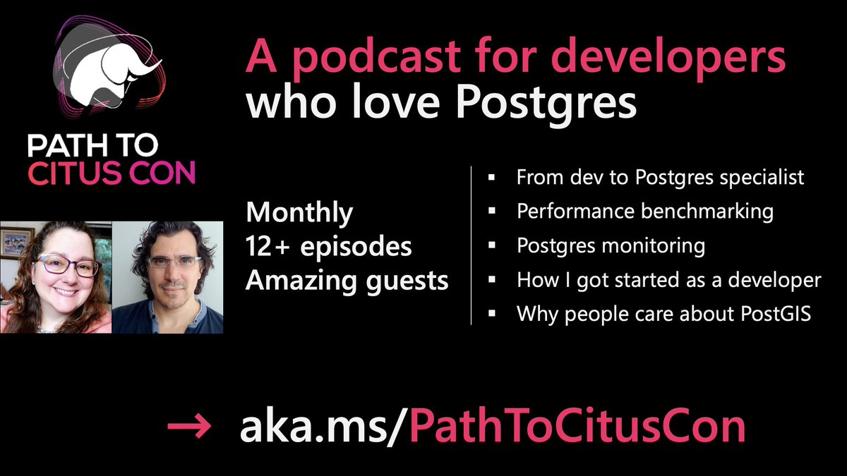 🎙️Each month our #PostgreSQL team at Microsoft produces a podcast for developers who love Postgres, focused on the human side of Postgres, open source, & databases! Listen to the Path To Citus Con podcast here✨ aka.ms/PathToCitusCon