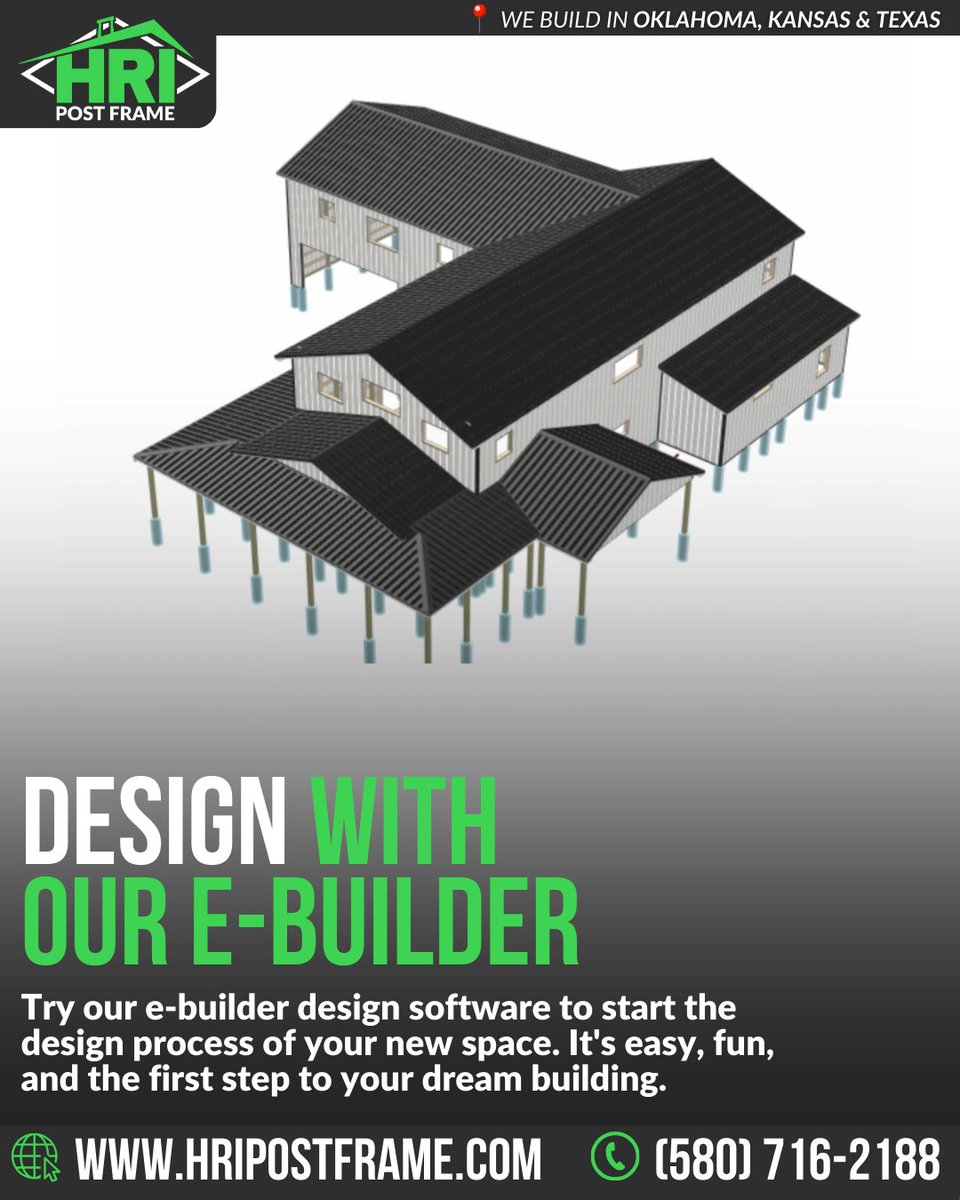 HRIPOSTFRAME's tweet image. Try our e-builder design software to start the design process of your new space. It's easy, fun, and the first step to your dream building. #DesignYourSpace #EBuilder #CreativeProcess
HRI Roofing & Post Frame
(580) 716-2188
info@hripostframe.com
3006 Turner St
Ponca City,