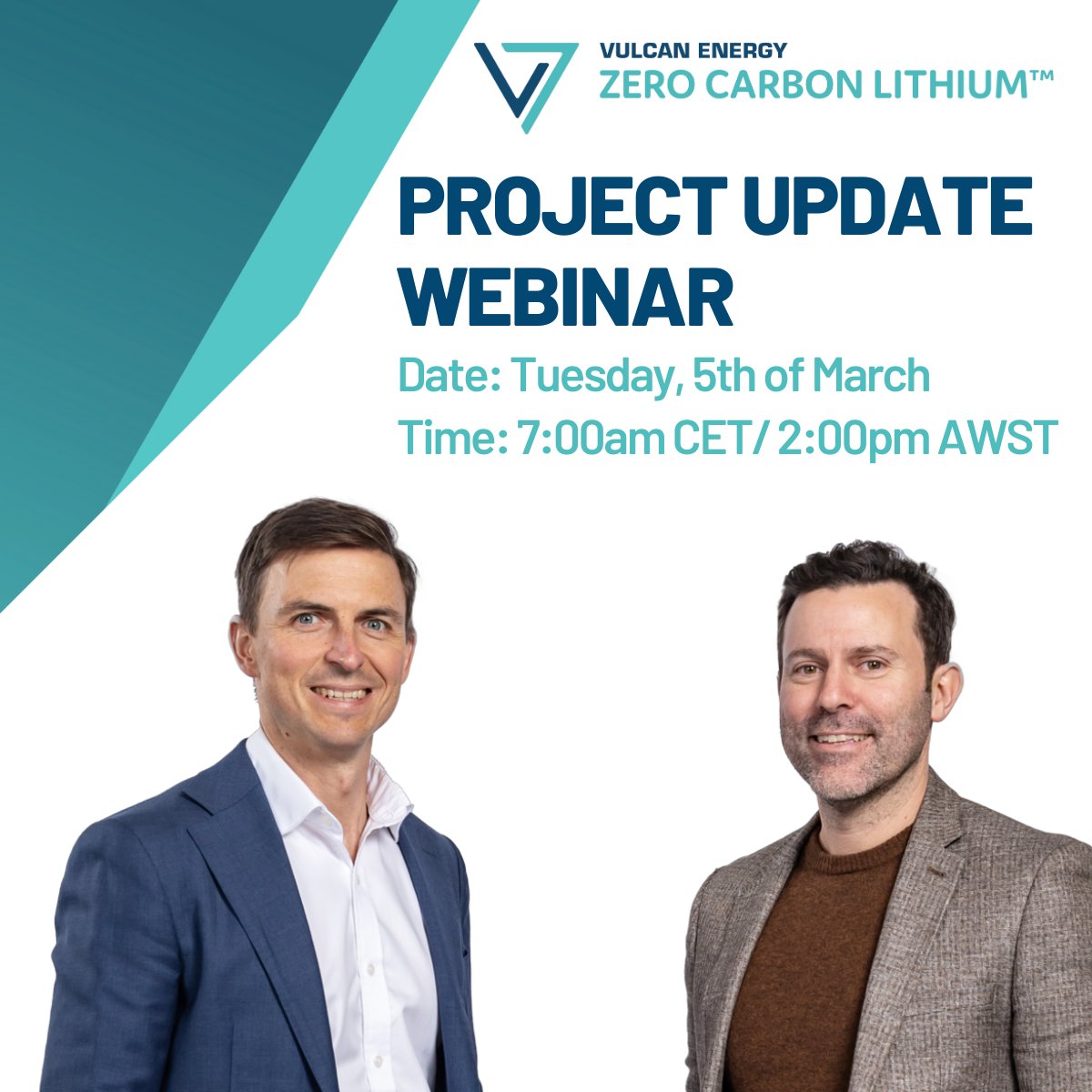 In light of the recent announcement for the proposed €500m (~A$825m) financing of Vulcan’s Zero Carbon Lithium™ Project by the EIB; Executive Chair Dr. Francis Wedin and Managing Director-CEO Cris Moreno will provide a Phase One project update, followed by Q&A. Register here:…