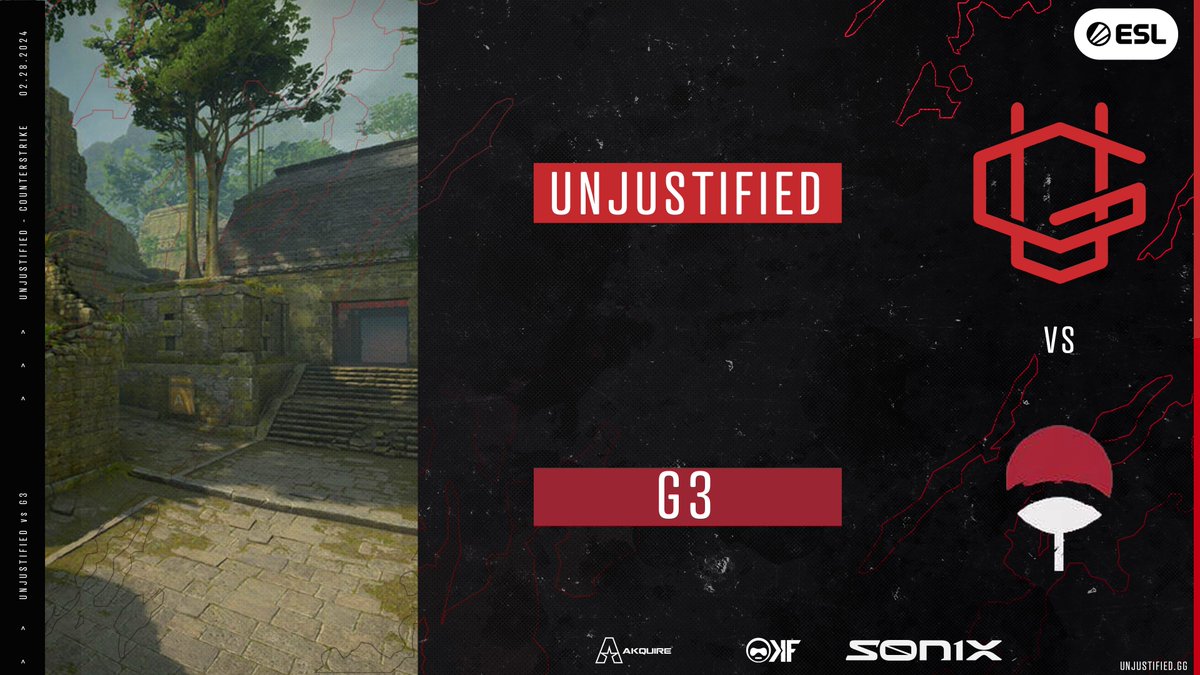 It's the final game of the regular season for Unjustified Counter-Strike tonight! A win tonight secures us the second seed for playoffs!

⚔️G3
🗺️Ancient
📺Twitch.tv/FPSLeX

#LeaveNothingUnjustified #UGCS