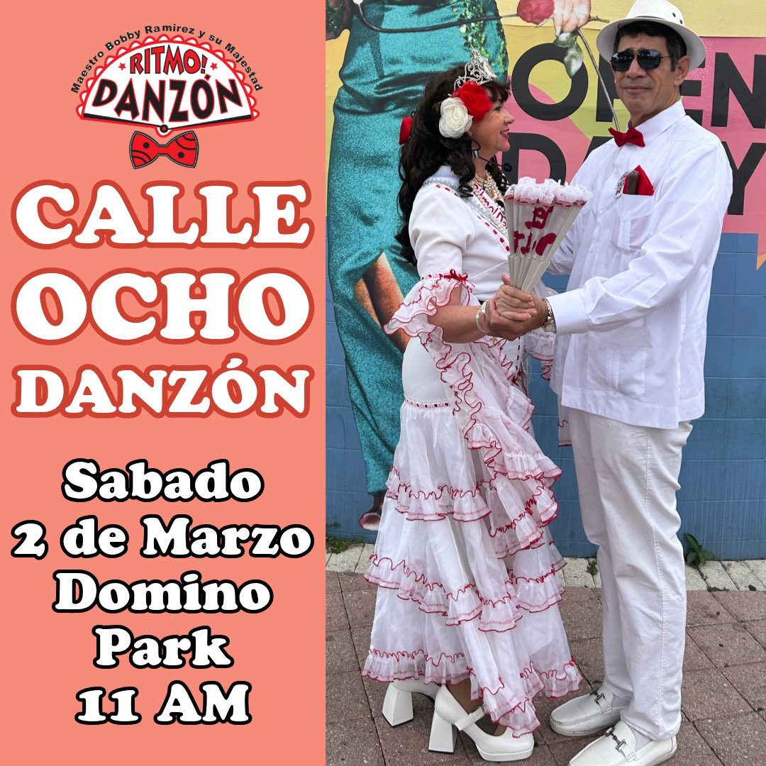 Baila con RITMO! DANZÓN, demonstración y clase de baile Danzón clásico cubano de salón, Sábado, 2do de Marzo, 11 AM - 1 PM, en Calle Ocho, Dominó Park, 1444 SW 8 ST, Miami, GRATIS. Informe 305-298-2380 MiamiDanzon.com.  #calleocho #calle8 #calle8miami #littlehavanaartwalk
