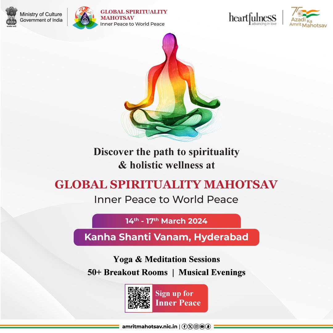 The first time in the history of civilisation, all wisdom traditions, spiritual paths, yoga schools, and religion meet under one roof! But why? For World Peace! The Government of India's Ministry of Culture ( @MinOfCultureGoI ), in collaboration with Heartfulness, presents a