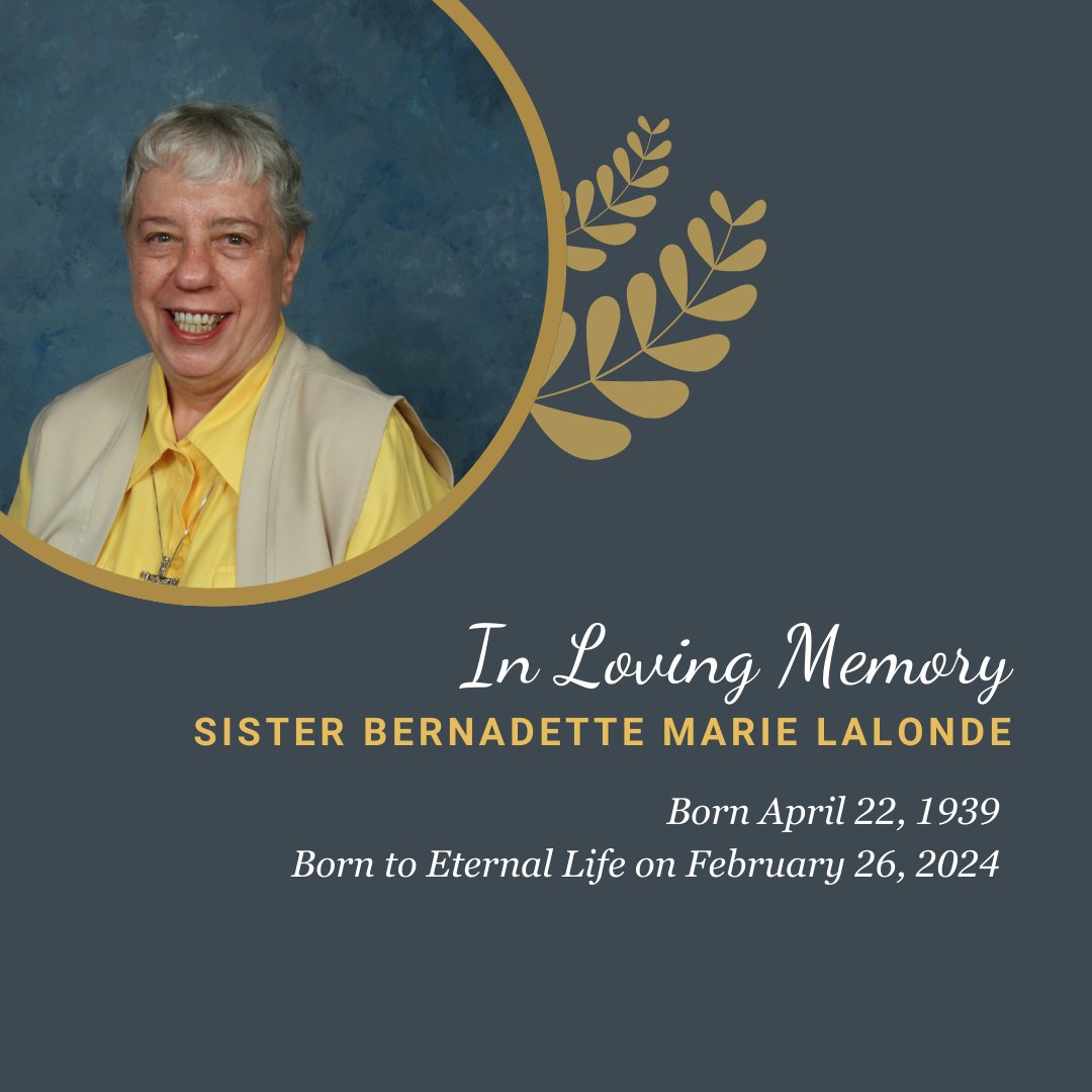 Please join us as we celebrate the life and mourn the passing of our Sister Bernadette Marie Lalonde. We are grateful for her life of prayer, ministry, and service through education. For more on her life and plans for her Funeral Mass, please visit greynun.org/2024/02/sister…