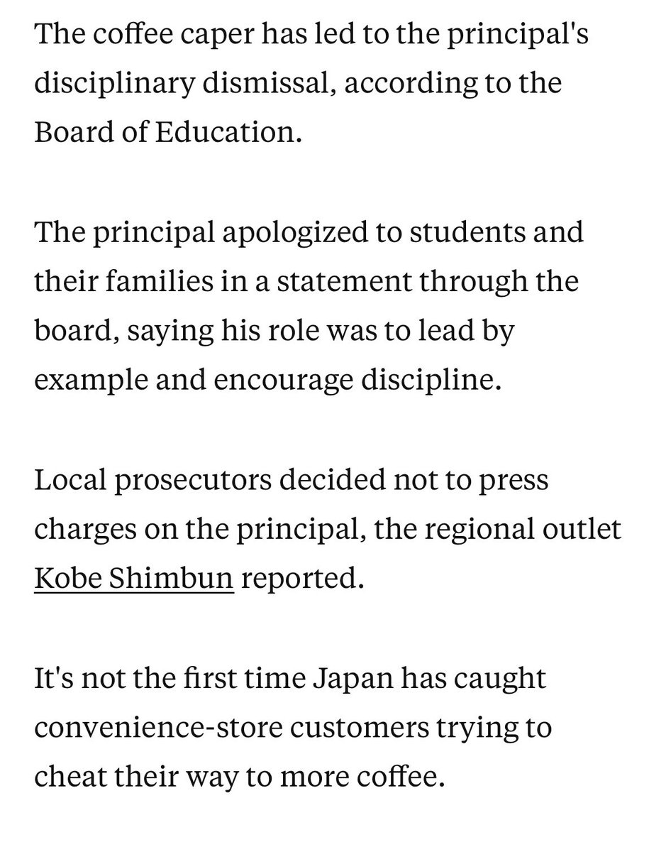 RichardHanania's tweet image. *Major scandal in Japan*

A junior high principal was caught paying for $0.75 coffee while pouring himself $1.25 coffee at the self-service machine. The principal was arrested and fired, lost his teaching license and retirement pay.

We’re not the only country with crime problems
