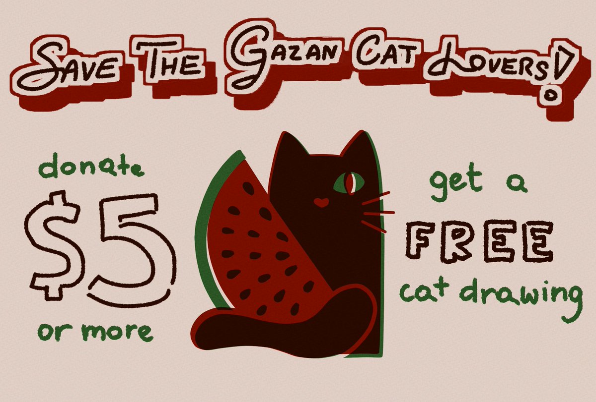 Spacearcheready's tweet image. Palestinians love cats and even now, when their own lives are in danger, many dedicate their time and money to keep the homeless cats fed and healthy. 
Let's help them! For every proven donation worth $5 or more to one of the wonderful people in this thread I'll draw you a cat.