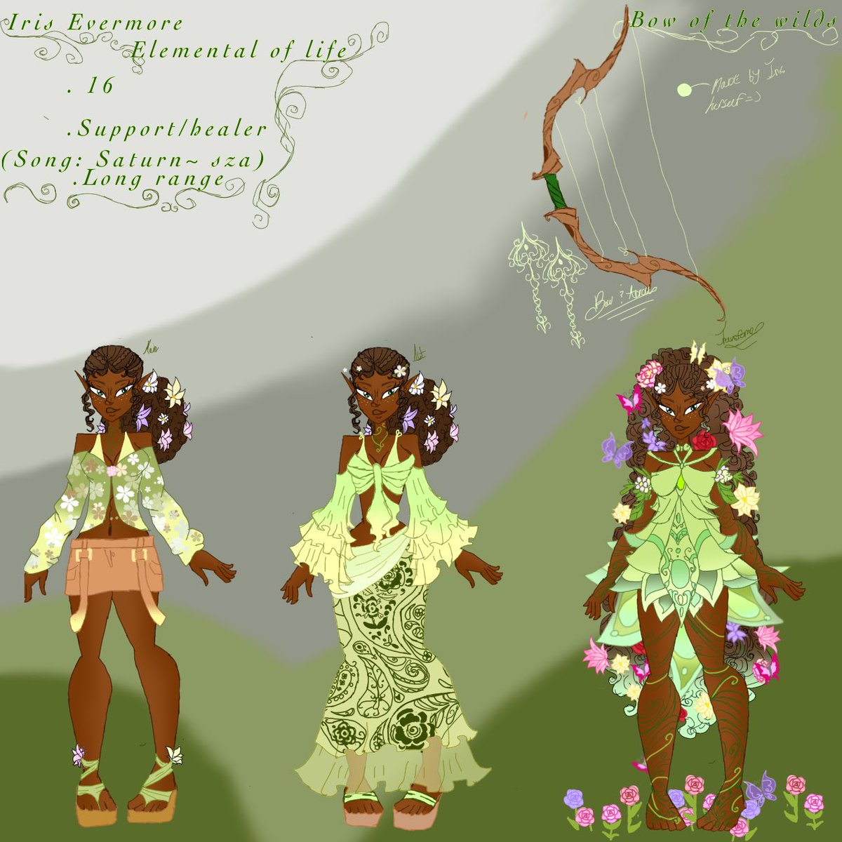_kingix_'s tweet photo. My OCs for my (hypothetical) 
Video game &amp; story the #ElementalGaurdians 

First on the list is (my fav) Iris evermore 
The elemental of life !

#kingix #aritst #design #originalcharacter https://t.co/vzRqEyQrsL