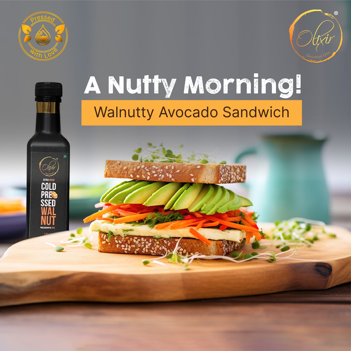 OlixirOils's tweet image. Give a new twist to your avocado sandwich. Drizzle the rich flavours of pure Cold Pressed Walnut Oil over your Avocado Sandwich and savour the taste of health.

#olixir #oils #coldpressedoils #avocado #sandwich #recipe #walnutoil #healthyoil #healthyliving #healthyfood