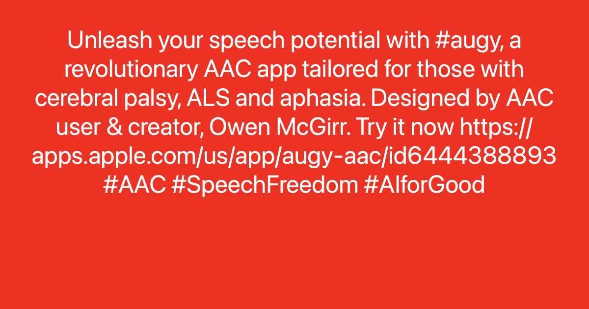 enaboapps's tweet photo. Unleash your speech potential with #augy, a revolutionary AAC app tailored for those with cerebral palsy, ALS and aphasia. Designed by AAC user & creator, Owen McGirr. Try it now https://t.co/zlMmH42K9W #AAC #SpeechFreedom #AIforGood https://t.co/CiPoosilbp