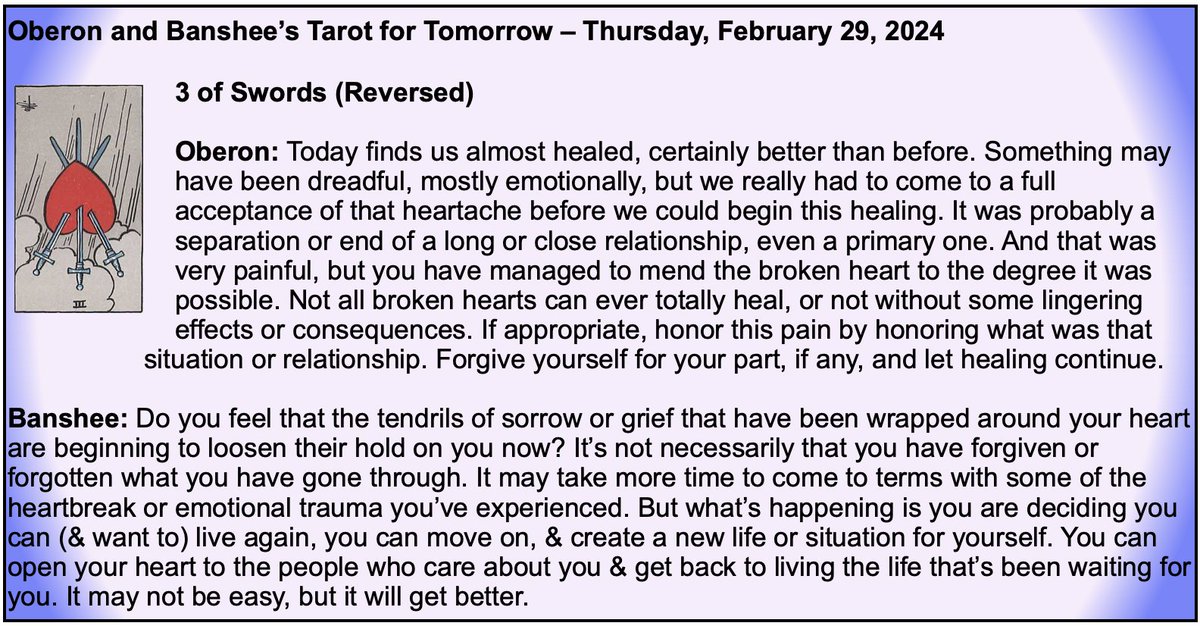 Happy Leap Day everyone! Today, some of us may be taking a giant leap forward towards mending a broken heart. Here’s the Tarot for Tomorrow, Thursday, February 29, 2024. #tarot #dailytarot #TarotReading