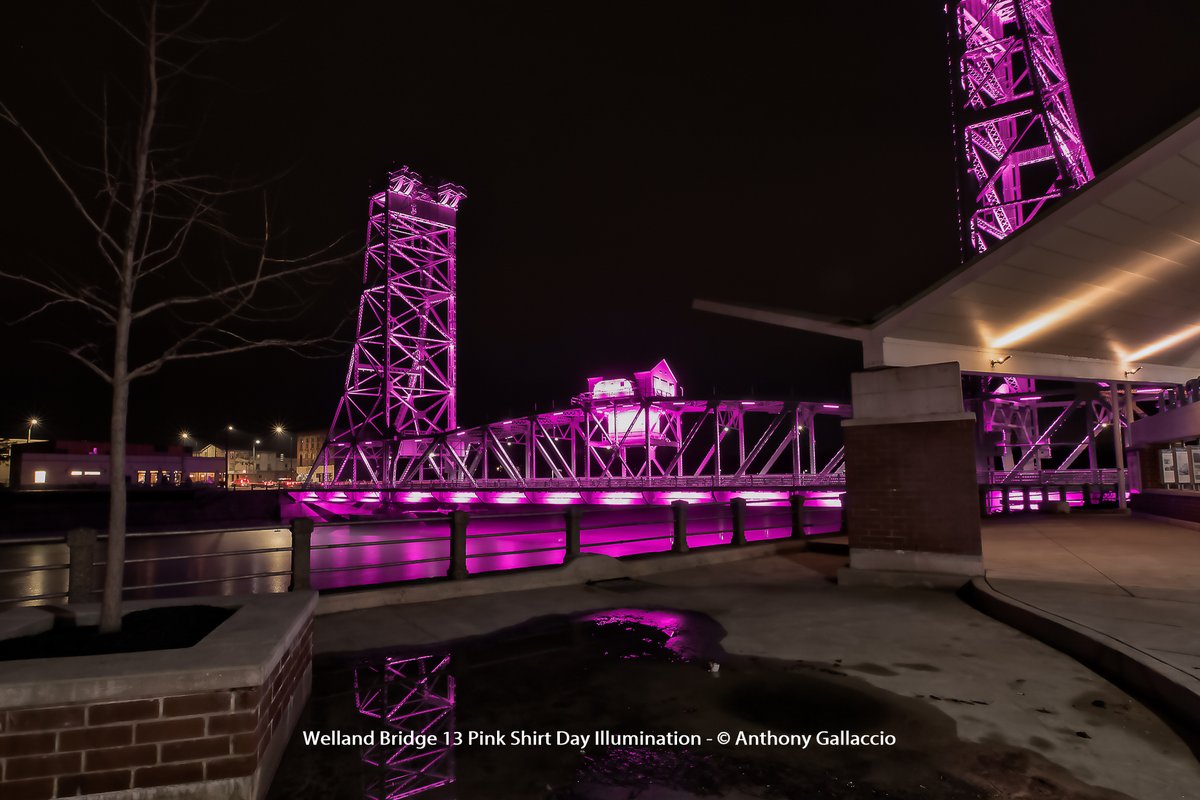 A_Gallaccio's tweet photo. .@WellandBridge13 #PinkShirtDay #illumination @Welland @DowntownWelland @NiagaraRegion #filephotos https://t.co/dKP6eXVYeS