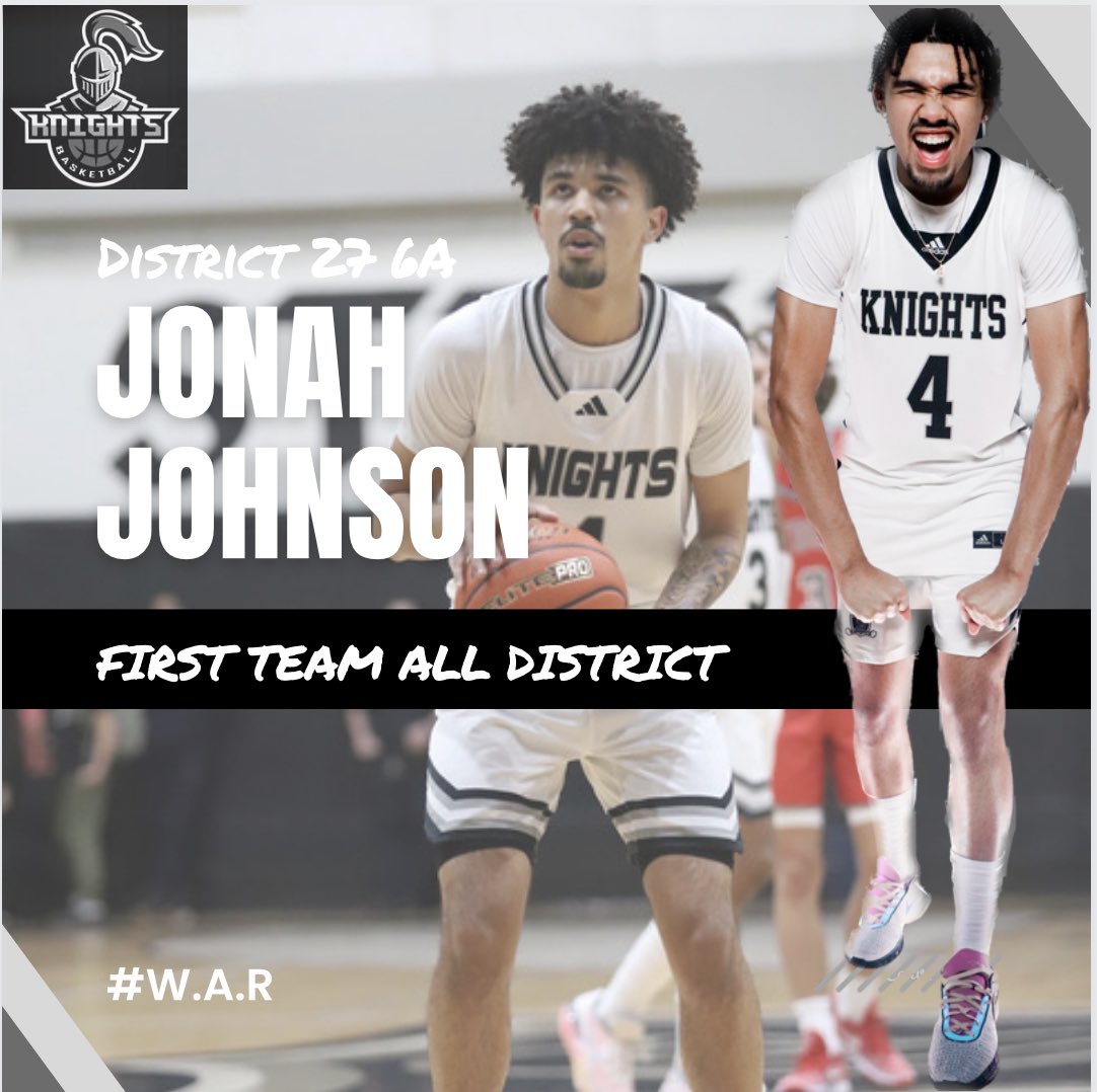 Congratulations to Senior Jonah Johnson on being named First Team All-District! Jonah will continue his academic and basketball career at TLU! #WeAreFamily ⚔️
