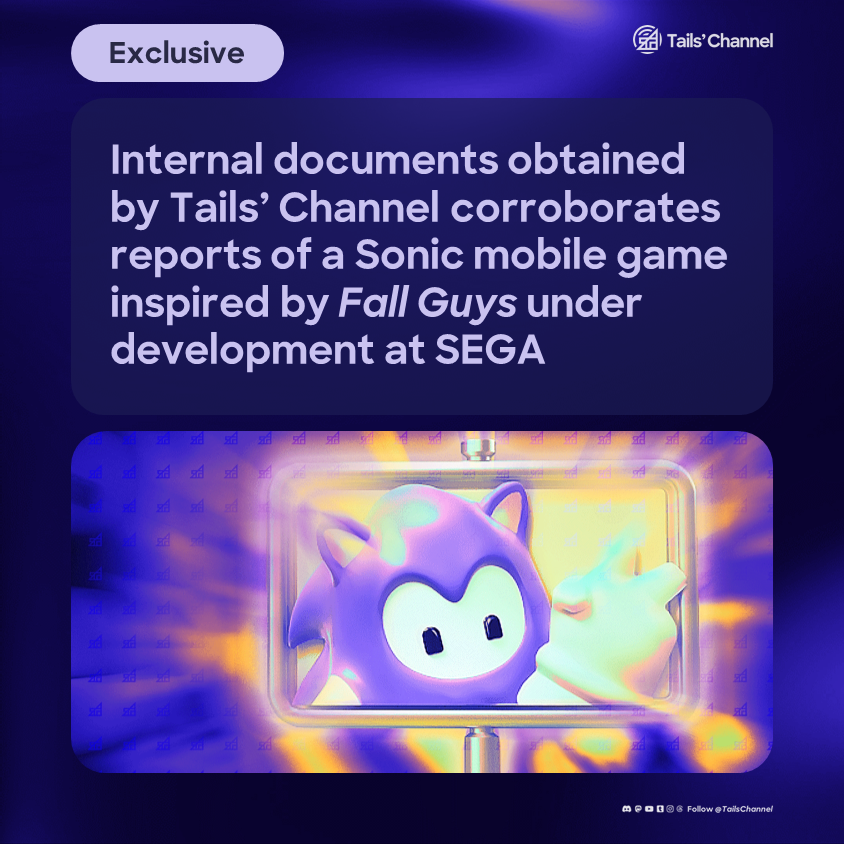 TailsChannel's tweet photo. Breaking: Footage shared with Tails' Channel appears to corroborate rumours that #SEGA was working on a new #Sonic mobile game inspired by #FallGuys.

It's planned to feature similar gameplay with platforming mechanics and cosmetics unique to the Sonic franchise.
 
#SonicNews https://t.co/ITAShhYxsr