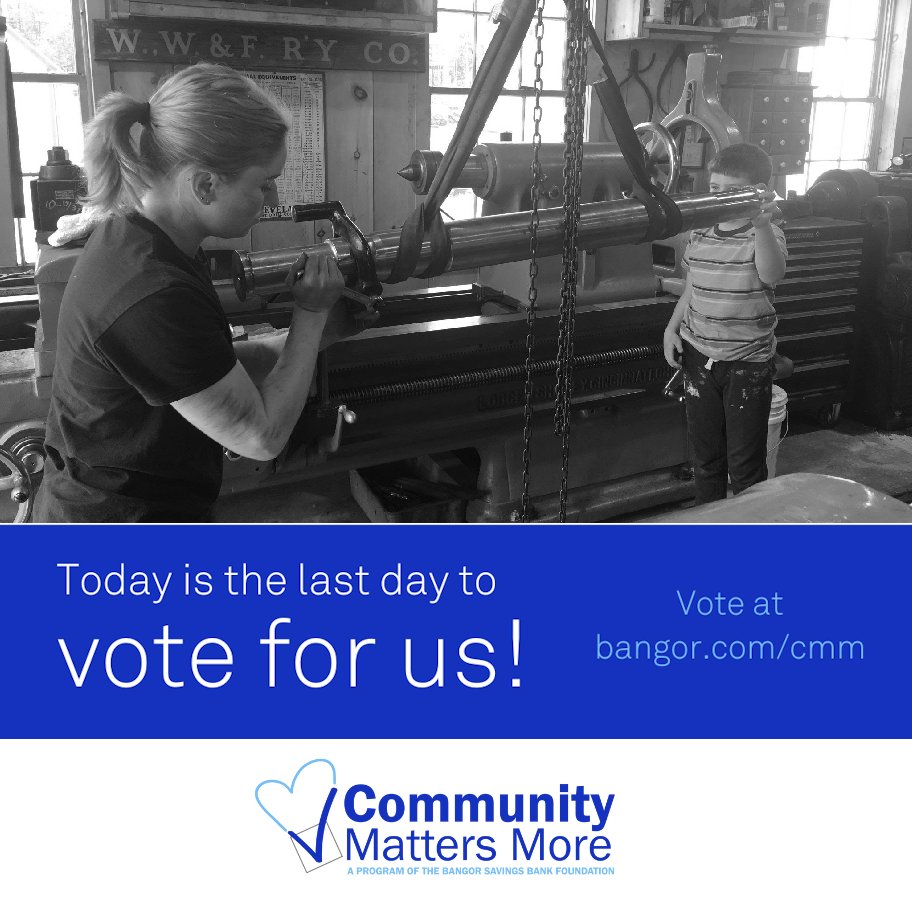 TODAY is the LAST DAY you can HELP...
Bangor Savings Bank is giving away grants up to $5000 to local non-profits who matter more to their community. VOTE NOW for the "Wiscasset, Waterville &amp; Farmington Railway Museum" in Knox/Lincoln county at bangor.com/cmm