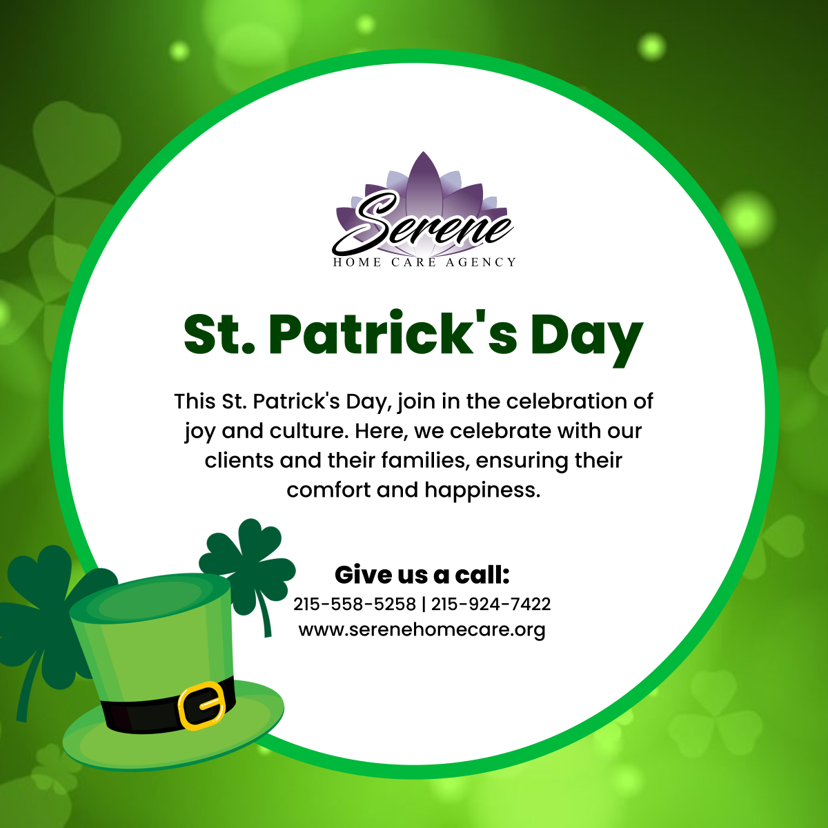 St. Patrick's Day is a time to celebrate and be joyous. Join us as we embrace the festive spirit and make this day special for our clients and their loved ones. Wishing everyone a happy and vibrant St. Patrick's Day! 

#Homecare #Philadelphia #StPatricksDay #FestiveCelebration