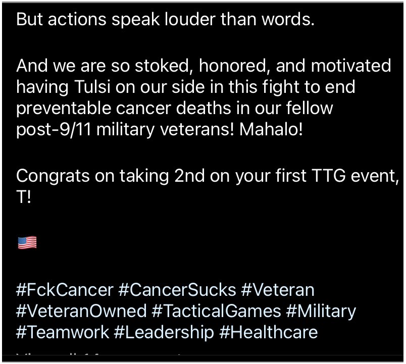 Check out @H7Foundation’s IG post about @TulsiGabbard. She’s spent so much time over the years working on behalf of military veterans & still does. For more information about the HunterSeven Foundation, check out: hunterseven.org