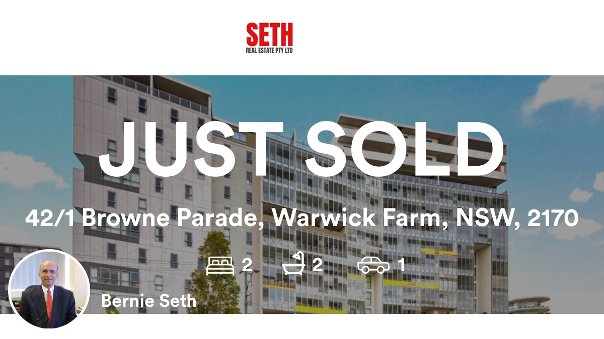 🛌 2 🛀 2 🚘 1
📍 42/1 Browne Parade, Warwick Farm, NSW, 2170

My latest sale on RateMyAgent.
 20230626
rma.reviews/GngMTPy4fBYH

...
#ratemyagent #realestate #Seth_Real_Estate