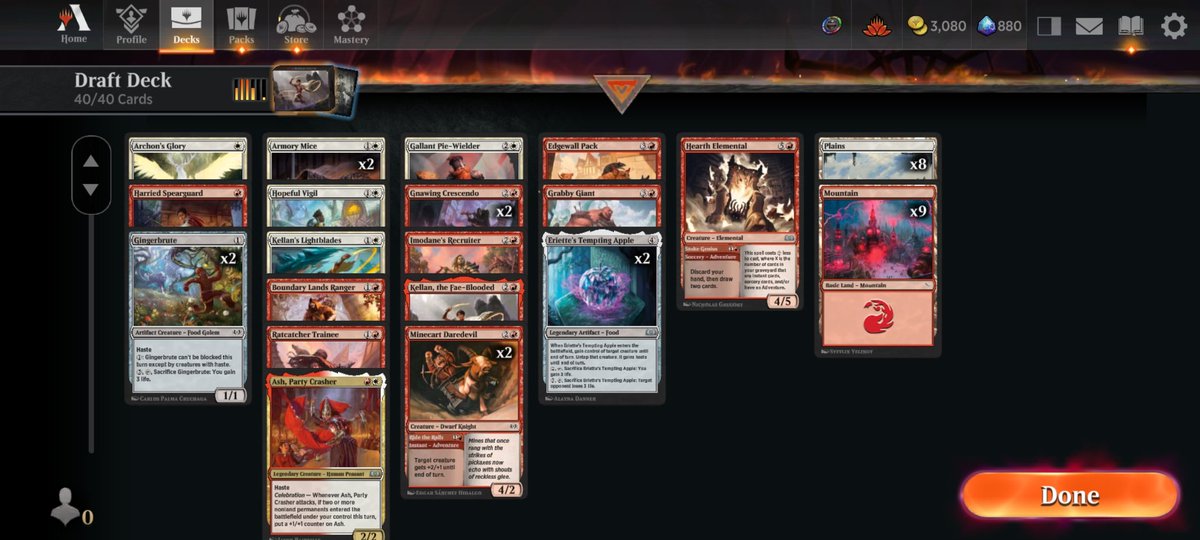 t3dy's tweet photo. 7-1 with a second loss I'm not counting that was due to a mobile glitch and forced me to win five elimination games. Made this extremely silly play in the final (and later stole and bargained away gingerbrute for the coup de grace). #WildsOfEldraine https://t.co/ILYiIHlHG4