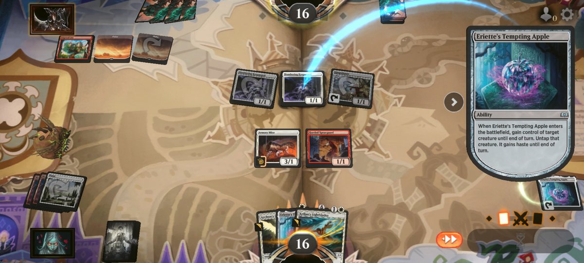t3dy's tweet photo. 7-1 with a second loss I'm not counting that was due to a mobile glitch and forced me to win five elimination games. Made this extremely silly play in the final (and later stole and bargained away gingerbrute for the coup de grace). #WildsOfEldraine https://t.co/ILYiIHlHG4