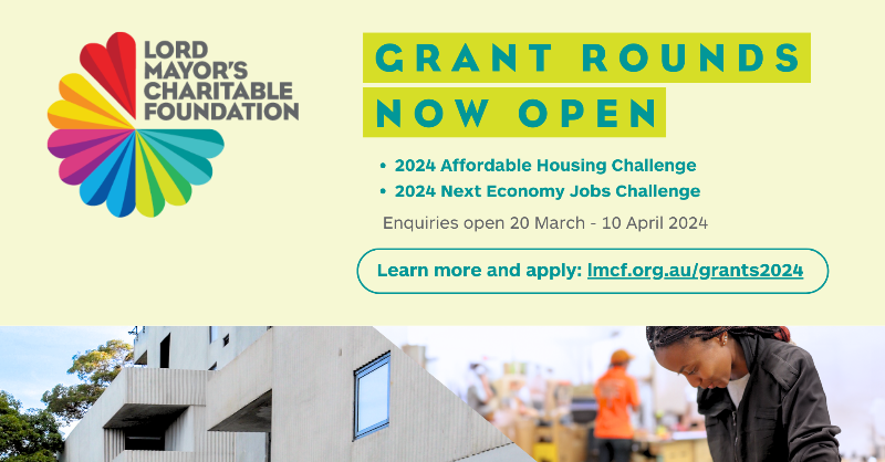 MelbourneLMCF's tweet photo. We have two exciting grant opportunities open today:

✴ Affordable Housing Challenge https://t.co/YeWP9uVAwv

✴ Next Economy Jobs Challenge https://t.co/Q52utceZsp

Learn more and submit your enquiry by Wednesday 10 April 2024!