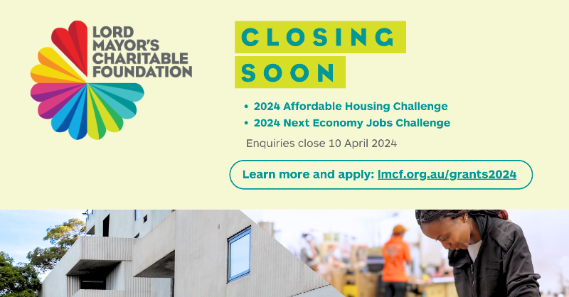 MelbourneLMCF's tweet photo. ⏰ Final days to submit an enquiry for our Affordable Housing Challenge or Next Economy Jobs Challenge.

Enquiries close Wednesday 10 April 2024.