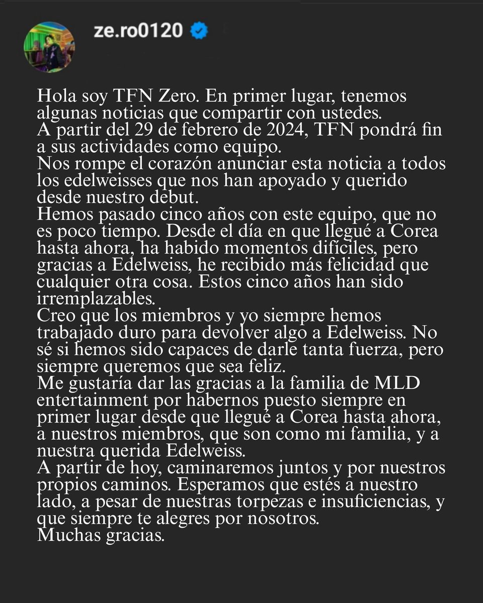 [✉️] - Traducción al español.

Cartas de ON, LEO, GUNWOO Y ZERO a través de Instagram.

Los amamos profundamente 🤍

#Forever_TFN
#ThankYou_TFN
#TFN