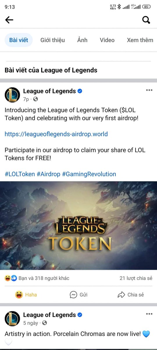 Trang Fanpage của League of Legends bị hack và đăng link airdrop 🐧
#TSLong